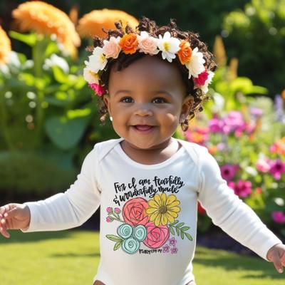 Christian Baby Girl | I am Fearfully and Wonderfully Made |  Psalm 139:14 | Inspirational Long Sleeve Bodysuit for Baby Girls | Baby Shower Gift