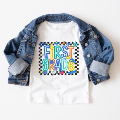 BACK TO SCHOOL Pre-K , Kindergarten, First Grade, Second Grade  Short Sleeve Tee for Boys Blue and Check Multiple sizes available