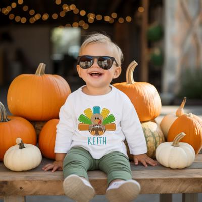 Fall Graphic Tee | Personalized Thanksgiving Football Turkey | Long Sleeve Tee for Toddlers