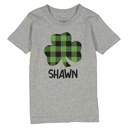  Personalized Plaid Shamrock Gray Short Sleeve Tee | Kids St Patricks Day Name Shirt | St Patricks Day Graphic