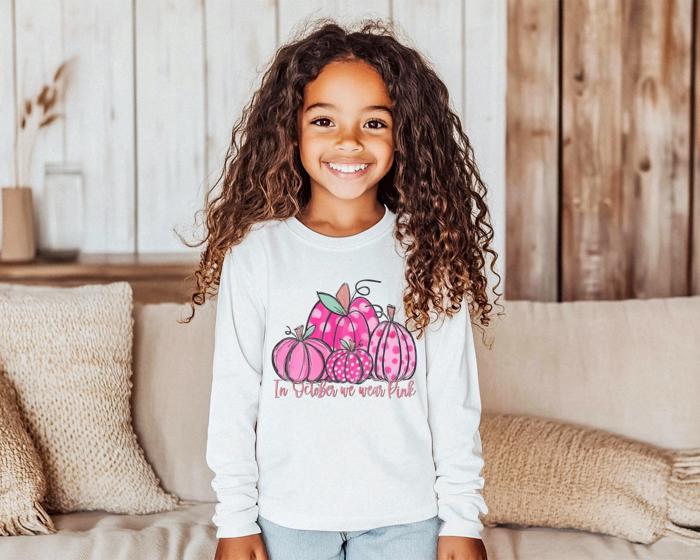 Breast Cancer Awareness Month | In October We Wear Pink | Long Sleeve Tee for Girls 