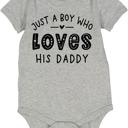 0-3M Just a Boy Who Loves His Daddy Gray Short Sleeve Onesie for Boys | Multiple sizes available