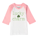  Lucky Charm | St. Patrick's Day Graphic Tee | Pink Raglan Tee for Girls