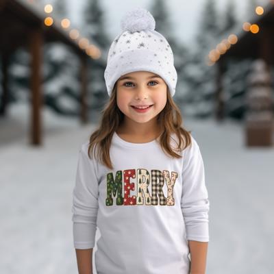 Christmas Graphic Tee for Girls | MERRY Christmas Long Sleeve Tee | Holiday Graphic Tee | Festive Tshirts for Kids