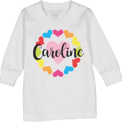 Personalized Valentine Tee for Girls | MultiColor Hearts | Long Sleeve Tee 