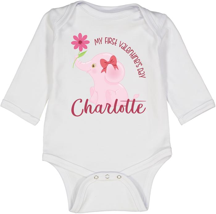 My First Valentine's Day Pink Elephant } Valentine Graphic for Baby } First Valentines Day 