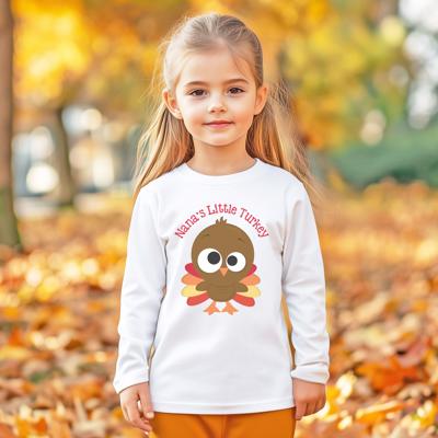 Personalized Thanksgiving Tee for Kids | Nana's Little Turkey | Holiday Long Sleeve Tshirt for Kids