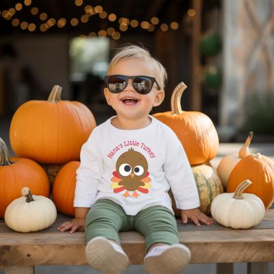 Personalized Thanksgiving Graphic Tee for Toddlers | Nana's Little Turkey | Holiday Long Sleeve Girls or Boys Tee