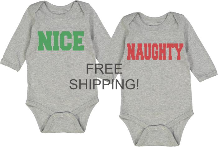 Naughty or Nice Baby Bodysuit | Christmas Graphic for Baby | Gray Long Sleeve Bodysuit | Holiday Graphic Tee