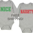  Naughty or Nice Baby Bodysuit | Christmas Graphic for Baby | Gray Long Sleeve Bodysuit | Holiday Graphic Tee