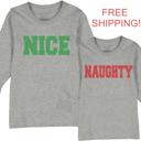  Naughty or Nice Toddler Christmas Graphic Tee  | Holiday Graphic Tee | Gray Long Sleeve Holiday Tee | Toddler Tee