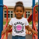  BACK TO SCHOOL KINDERGARTEN Smiley Face Short Sleeve Tee for Girls Trendy Graphic Tee
