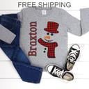  Personalized Plaid Frosty the Snowman | Christmas Graphic Tee for Toddlers | Gray Long Sleeve Tshirt | Personalized Holiday Tee  