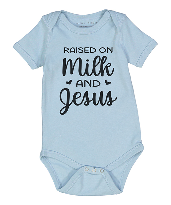 Raised on Milk & Jesus | Pink Short Sleeve Bodysuit for Baby Girls | Christian Baby | Faith and family