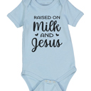0-3M Blue Raised on Milk & Jesus | Pink Short Sleeve Bodysuit for Baby Girls | Christian Baby | Faith and family