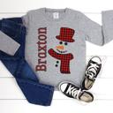 4 Personalized Plaid Frosty the Snowman | Christmas Graphic Tee for Kids | Gray Long Sleeve Tshirt | Personalized Holiday Tee  