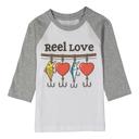  Reel Love Gray Raglan Tee | Valentine Tee for Boys | Valentine Graphic tee for Kids | Fishing Graphic
