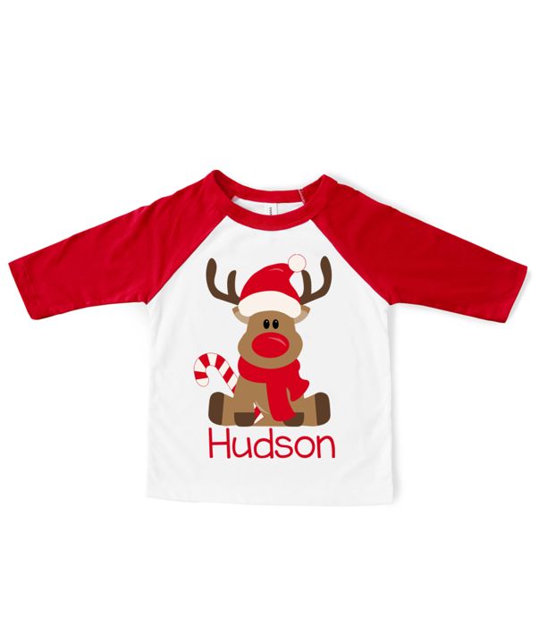Christmas Graphic tee | Graphic tee for Boys | Personalized Christmas Tee | Reindeer Candycane Personalized | Personalized Holiday Tshirt 