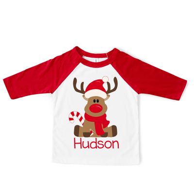Christmas Graphic tee | Graphic tee for Boys | Personalized Christmas Tee | Reindeer Candycane Personalized | Personalized Holiday Tshirt 