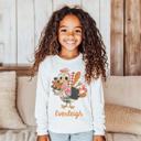  Personalized Thanksgiving Graphic Tee for Girls | Personalized Thanksgiving Tshirt | Retro Quilted Turkey Long Sleeve Tee | Long Sleeve Tee for Girls | Holiday Kids Clothing