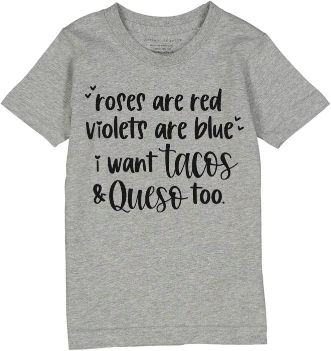 Tacos and Queso | Kids Valentine Graphic Tee | Gender Neutral Valentine Graphic Tee | Gray Short Sleeve Tee 