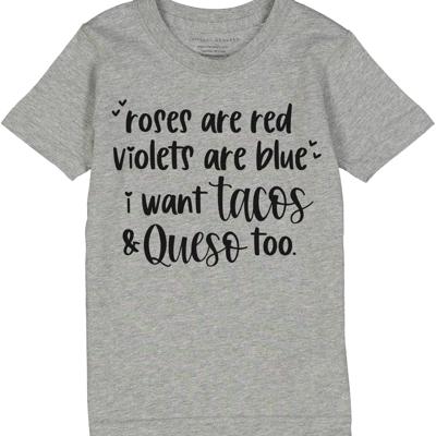 Tacos and Queso | Kids Valentine Graphic Tee | Gender Neutral Valentine Graphic Tee | Gray Short Sleeve Tee 