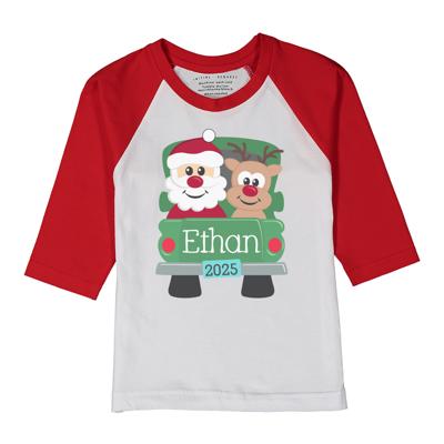 Personalized Santa Rudolph Green Truck | Personalized Christmas Graphic Tee | Holiday Graphic Tee | Santa and Rudolph Tshirt