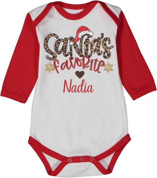 Personalized Santa's Favorite Red Raglan Bodysuit for Baby | Christmas Graphic for Baby | FIrst Christmas
