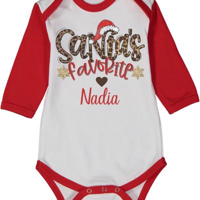Personalized Santa's Favorite Red Raglan Bodysuit for Baby | Christmas Graphic for Baby | FIrst Christmas