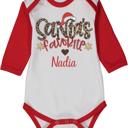  Personalized Santa's Favorite Red Raglan Bodysuit for Baby | Christmas Graphic for Baby | FIrst Christmas