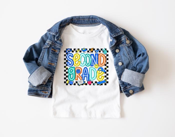 BACK TO SCHOOL Pre-K , Kindergarten, First Grade, Second Grade  Short Sleeve Tee for Boys Blue and Check Multiple sizes available