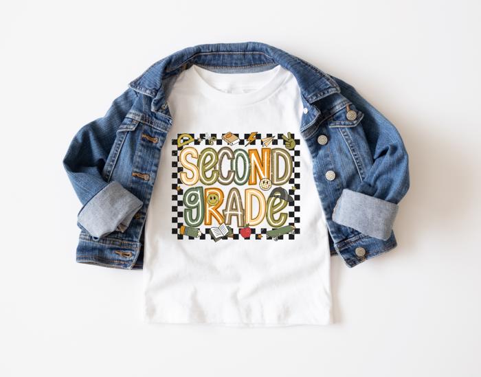 BACK TO SCHOOL PreK Kindergarten First Grade Level Shirts | Boys Tshirts|  Green Check 