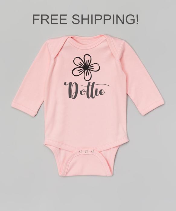 Personalized Pink Long Sleeve Bodysuit for Baby Girl | Single Flower Personalized | Baby Shower Gift | New Baby 