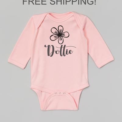 Personalized Pink Long Sleeve Bodysuit for Baby Girl | Single Flower Personalized | Baby Shower Gift | New Baby 
