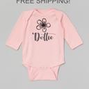  Personalized Pink Long Sleeve Bodysuit for Baby Girl | Single Flower Personalized | Baby Shower Gift | New Baby 