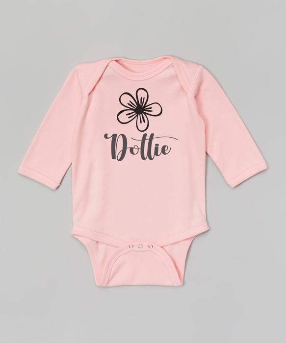 Personalized Pink Long Sleeve Bodysuit for Baby Girl | Single Flower Personalized | Baby Shower Gift | New Baby 