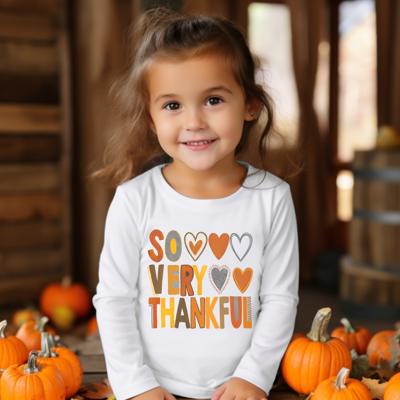 Thanksgiving Graphic Tee for Girls | So Very Thankful | Holiday Long Sleeve Tee for Girls 