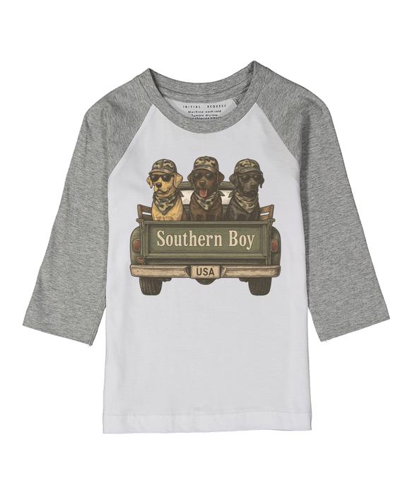 Southern Boy  | Gray Raglan Tee for Boys | Boys Grpahic Tee | Cotton Tshirt for Boys