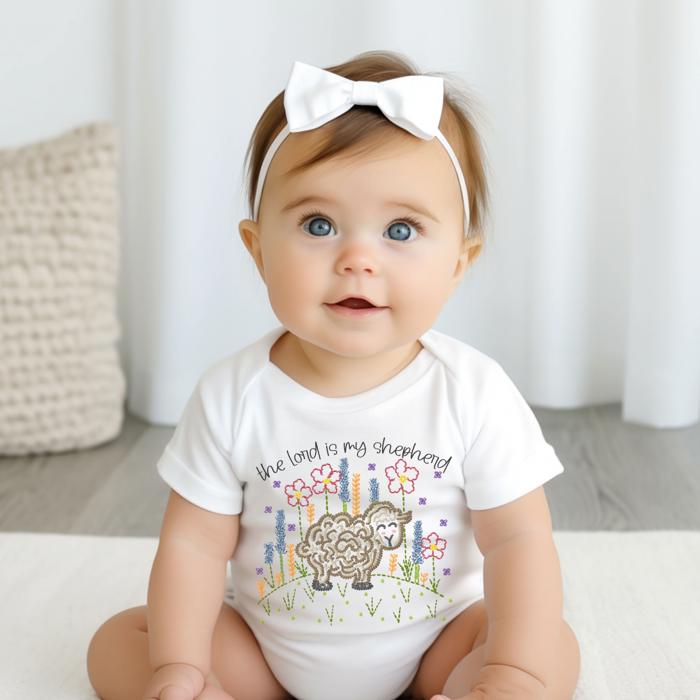 Christian Faith Inspired Graphic Bodysuit | The Lord is My Shepherd | Little Lamb Infant Bodysuit | Short Sleeve Infant Girls Bodysuit | Baptism | Christening