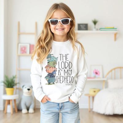 Christian Graphic T shirt for Girls | The Lord is My Shepherd | Psalm 23:1 | Long sleeve tee for girls 