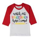 BACK TO SCHOOL Watch out Kindergarten Red Raglan Tee 3/4 sleeve for boys or girls