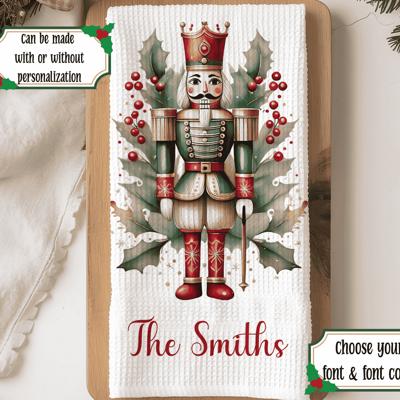 Personalized Nutcracker Waffle Weave Towel, Christmas Holiday Kitchen Hand Towel, Christmas Gift