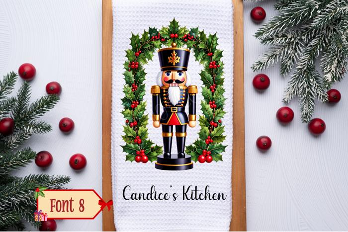 Personalized Black and Gold Nutcracker Waffle Weave Kitchen Towel, Christmas Holiday Hand Towel, Christmas Gift