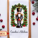  Personalized Black and Gold Nutcracker Waffle Weave Kitchen Towel, Christmas Holiday Hand Towel, Christmas Gift
