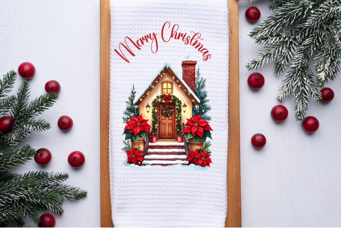 Personalized Merry Christmas Waffle Weave Kitchen Towel, Christmas Holiday Hand Towel, Christmas Gift