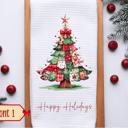  Personalized Patchwork Christmas Tree Waffle Weave Kitchen Towel, Christmas Holiday Kitchen Decor, Holiday Hostess Gift