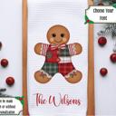  Personalized Faux Patchwork Gingerbread Man Microfiber Waffle Weave Kitchen Towel, Christmas Winter Kitchen Decor, Christmas Gift