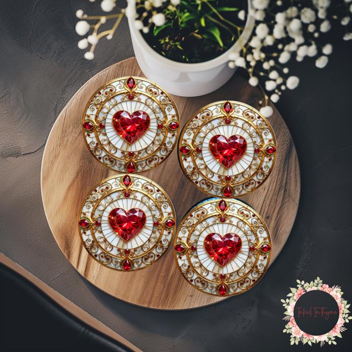 Faux Stained Glass Heart Ceramic Beverage Coaster, Valentine's Drink Coaster, Coffee Table Decor