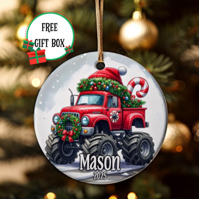 Personalized Monster Truck Ceramic Ornament, Kids Keepsake Ornament, 3 Color Choices