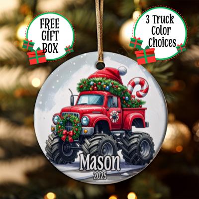 Personalized Monster Truck Ceramic Ornament, Kids Keepsake Ornament, 3 Color Choices